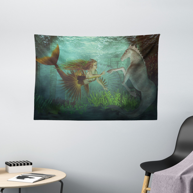 Mermaid with Seahorse Wide Tapestry