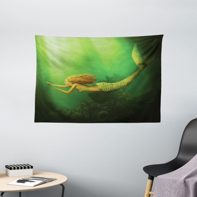 Mermaid with Fish Tail Wide Tapestry