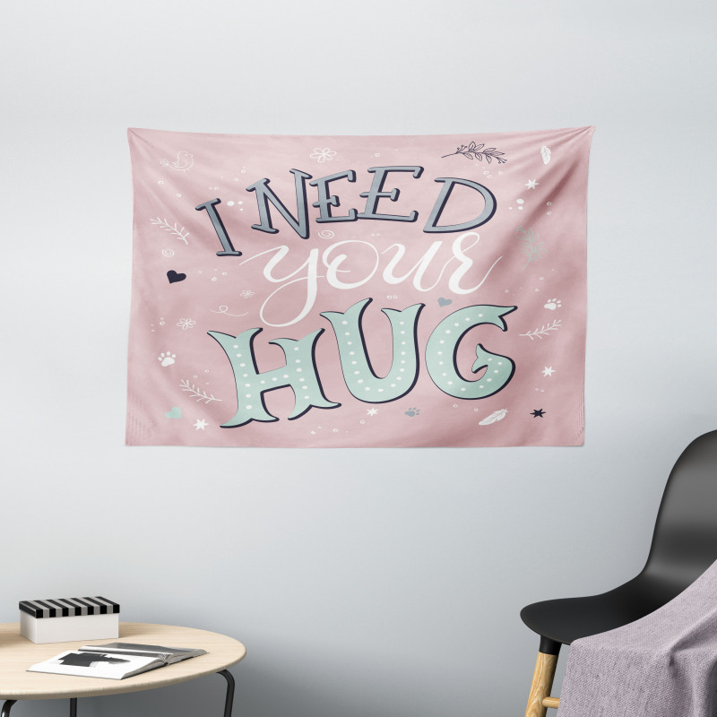 I Need Your Hug in Pastel Tone Wide Tapestry