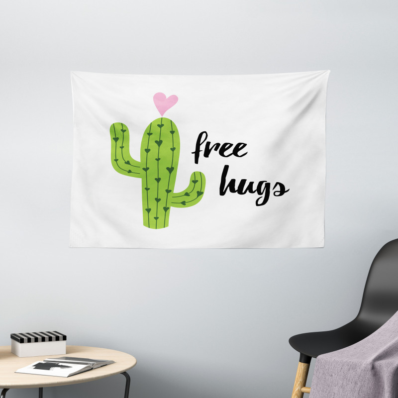 Cactus with Free Hug Words Wide Tapestry