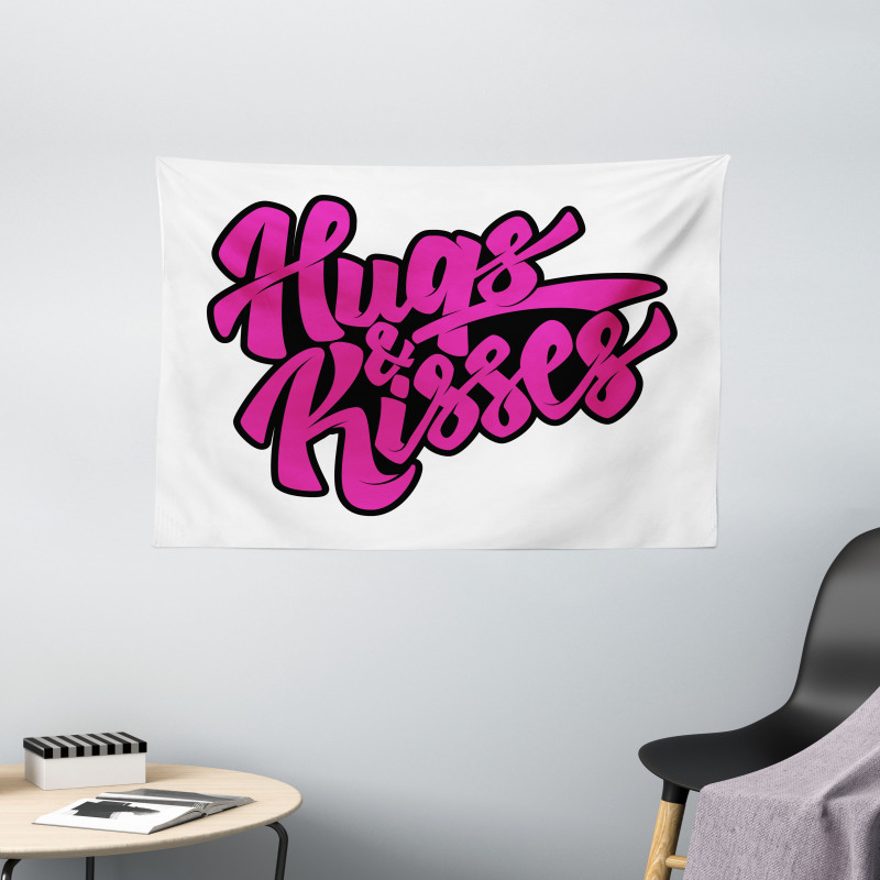 Hugs and Kisses Calligraphy Wide Tapestry