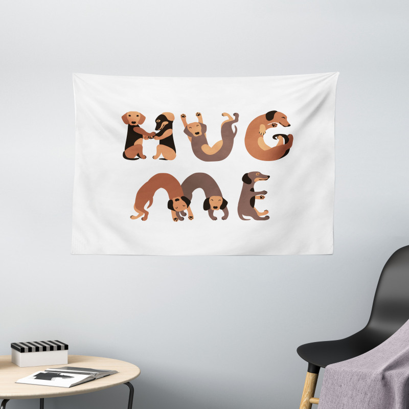 Hug Me Words with Dog Letters Wide Tapestry