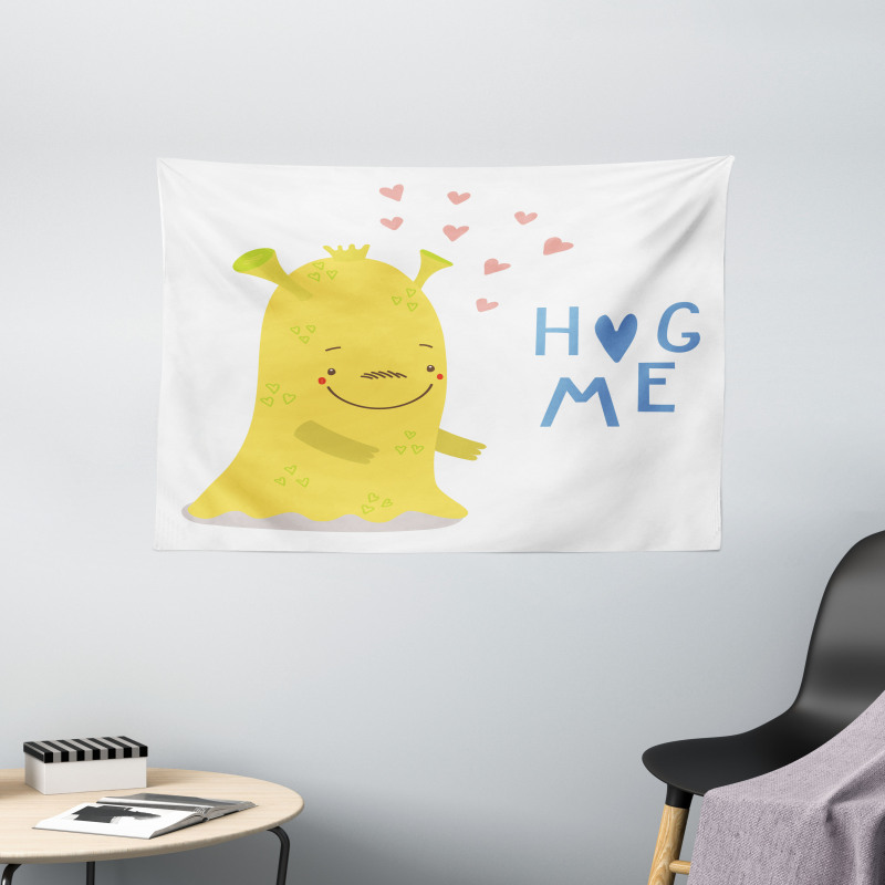 Monster and Hug Me Words Wide Tapestry