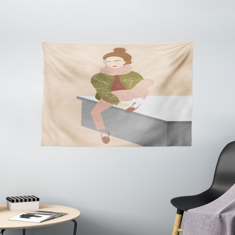 Young Girl with Bun Wide Tapestry