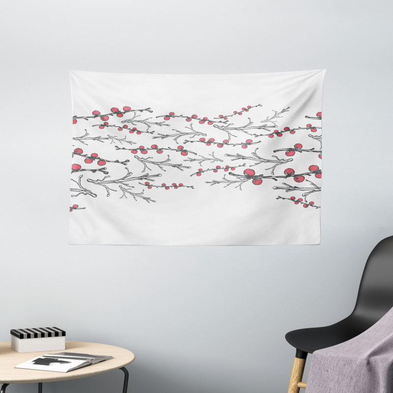 Branches of Winter Berry Wide Tapestry