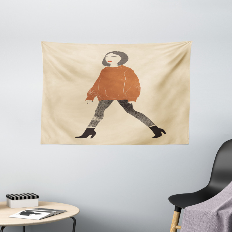 Girl in Fashionable Clothes Wide Tapestry