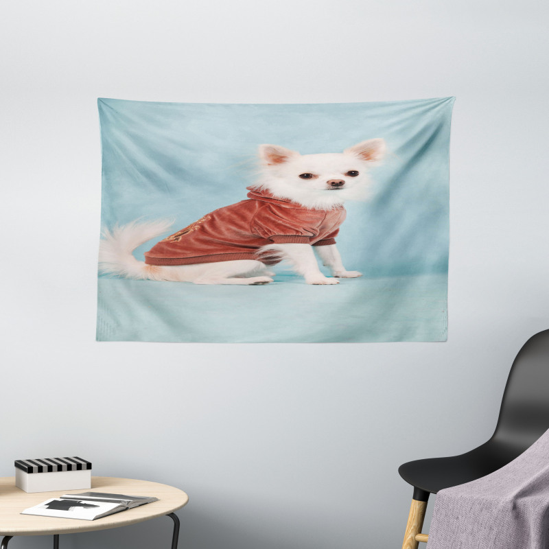 Puppy with Clothes Wide Tapestry