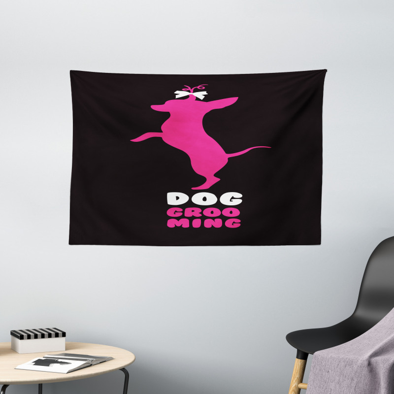 Dog Stands Funny Hair Bow Wide Tapestry