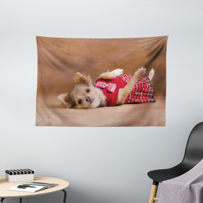 Puppy Wearing Kilt Photo Wide Tapestry