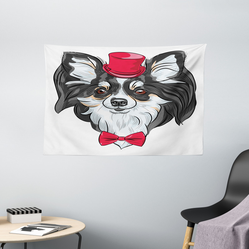 Puppy with Hat and Bow Wide Tapestry