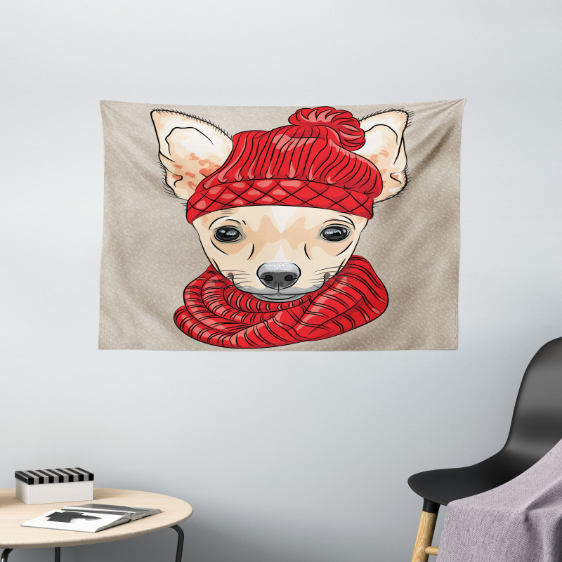 Fashionable Dog Wide Tapestry