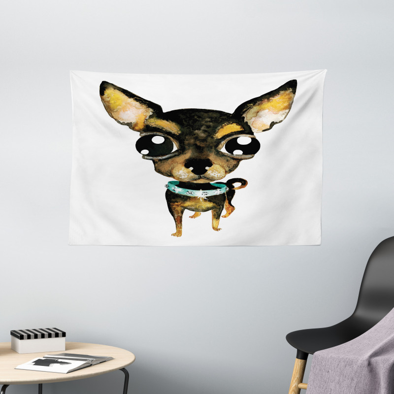 Gem Collar Big Eyed Dog Wide Tapestry