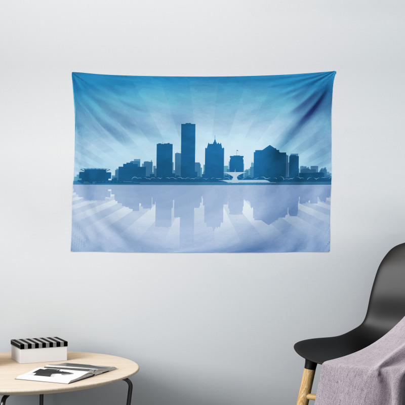 Retro Milwaukee Skyline Wide Tapestry