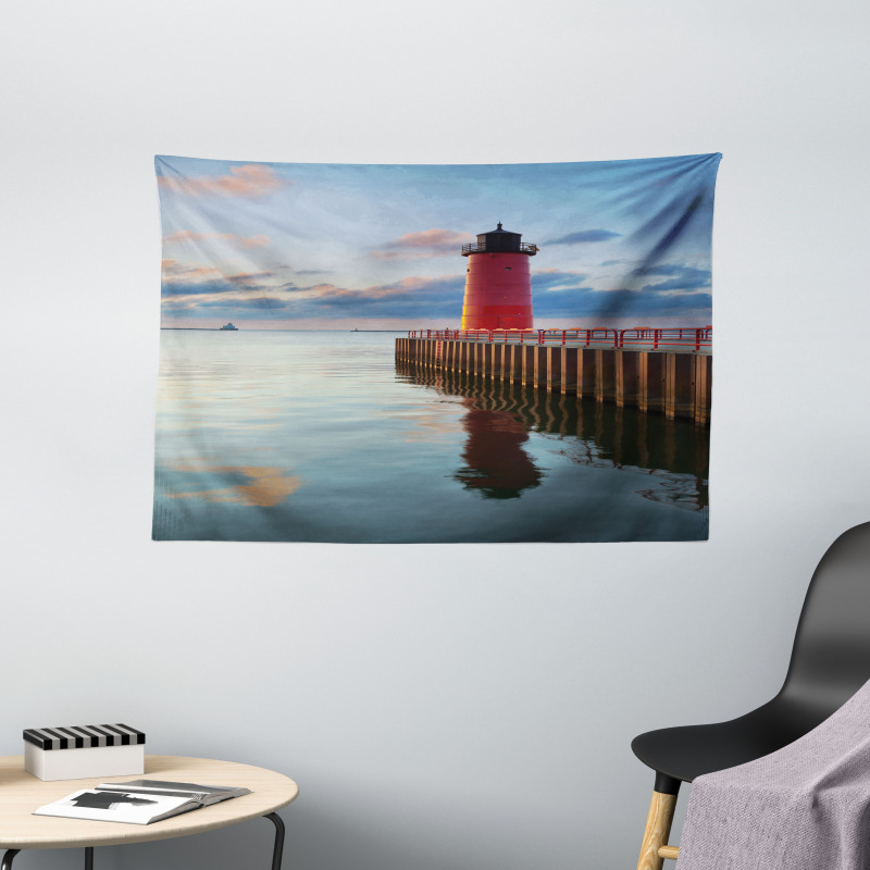 Calm Milwaukee Lighthouse Wide Tapestry