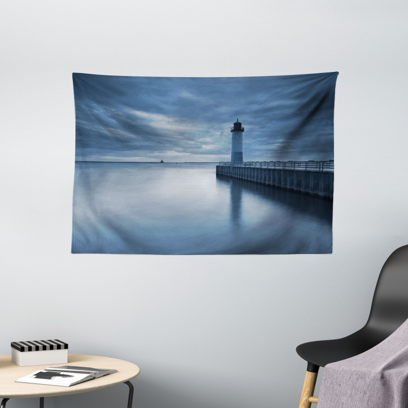 Lighthouse Overcast Sky Wide Tapestry