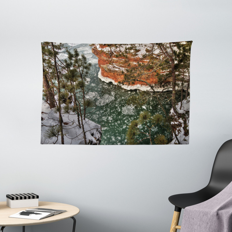 Lake Superior Winter Side Wide Tapestry