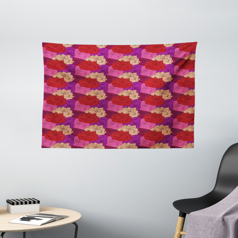 Dotted Colorful Floral Image Wide Tapestry