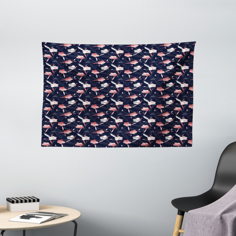 Modernistic Delicate Flowers Wide Tapestry