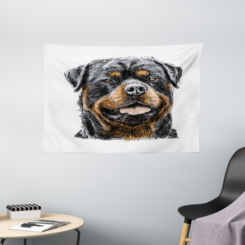 Hand Drawn Image of Dog Wide Tapestry