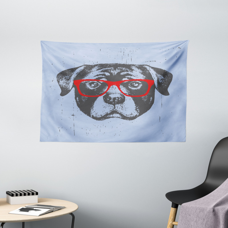 Funny Hipster Dog Wide Tapestry