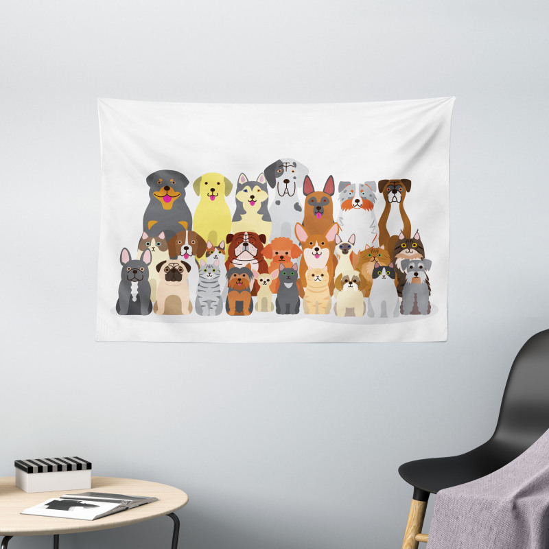 Animals Cartoon Wide Tapestry