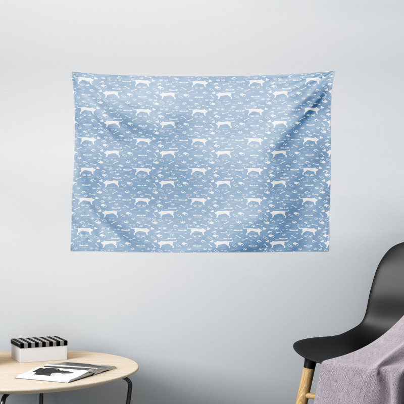 Dog Item Silhouettes Wide Tapestry