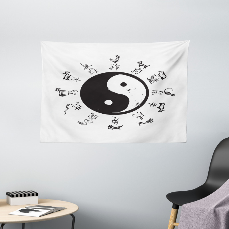 Yin and Yang Tao and Motifs Wide Tapestry