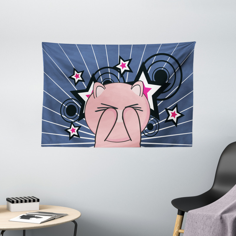 Piggie on Stars and Rays Wide Tapestry