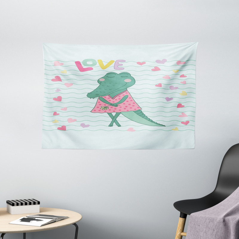 Female Crocodile with Love Wide Tapestry