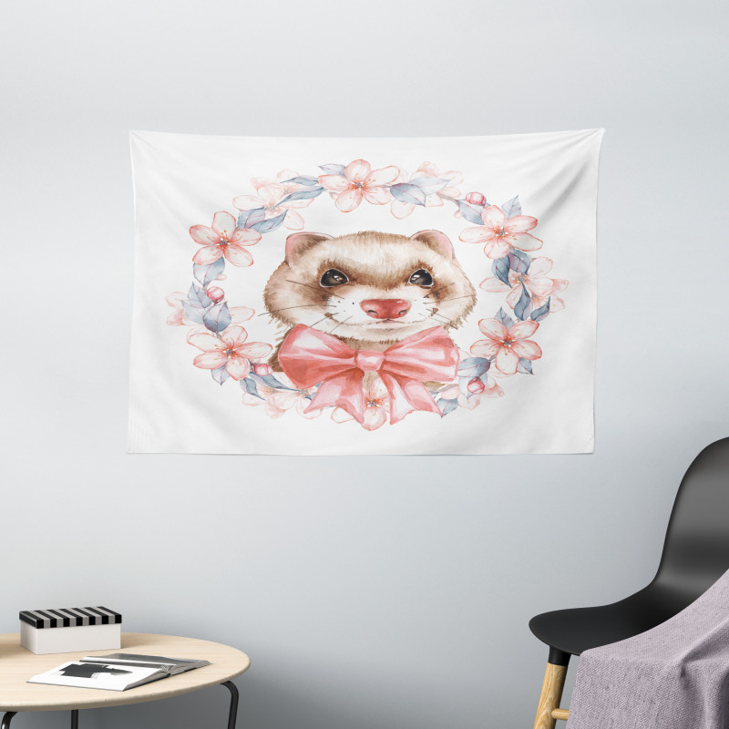 Portrait with Ribbon Wreath Wide Tapestry