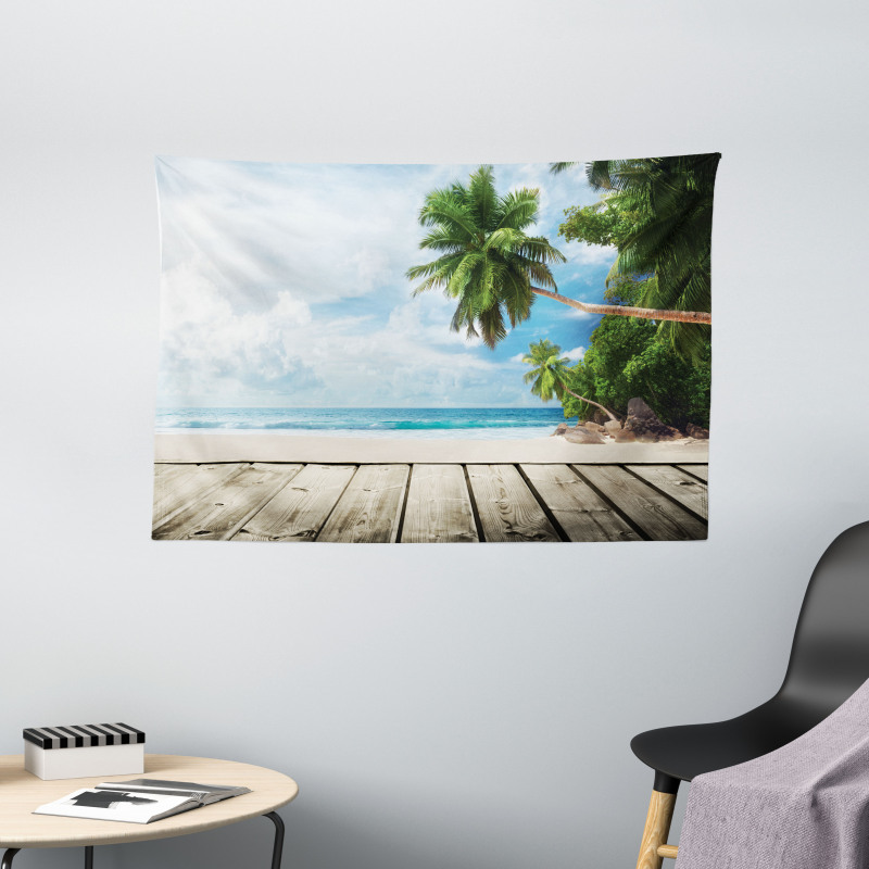 Sandy Tropic Ocean Beach Pier Wide Tapestry