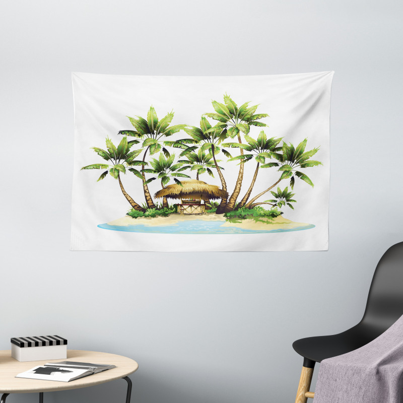 Trees and Bungalow Tiki Bar Wide Tapestry