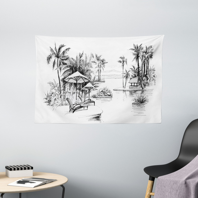 Sketchy Drawn Holiday Paradise Wide Tapestry