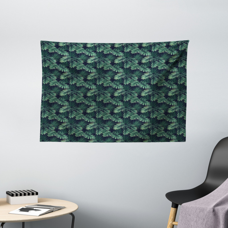 Exotic Jungle Foliage Pattern Wide Tapestry