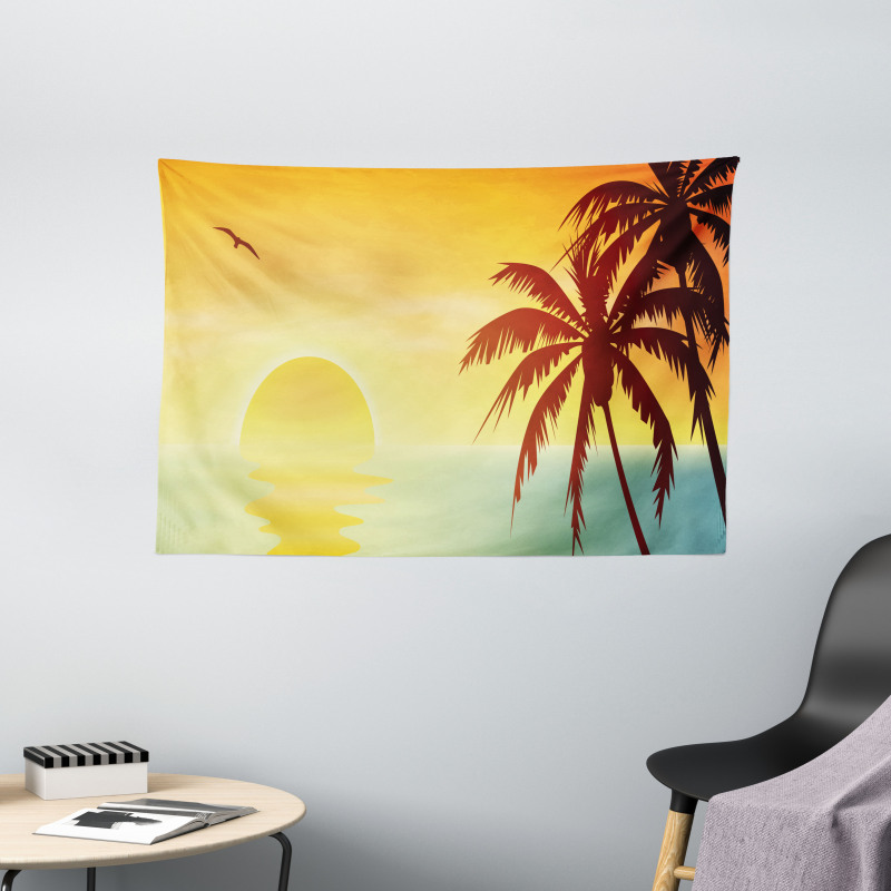 Tropical Sunset with Ombre Sky Wide Tapestry