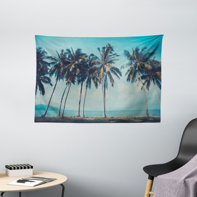 Summer Themed Tropical Shore Wide Tapestry