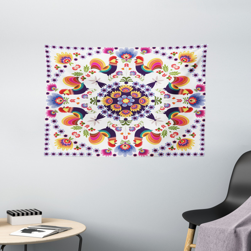 Folkloric Flowers Wide Tapestry