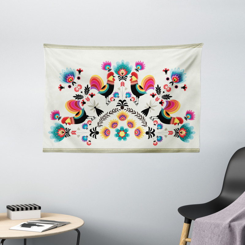 Roosters Wide Tapestry