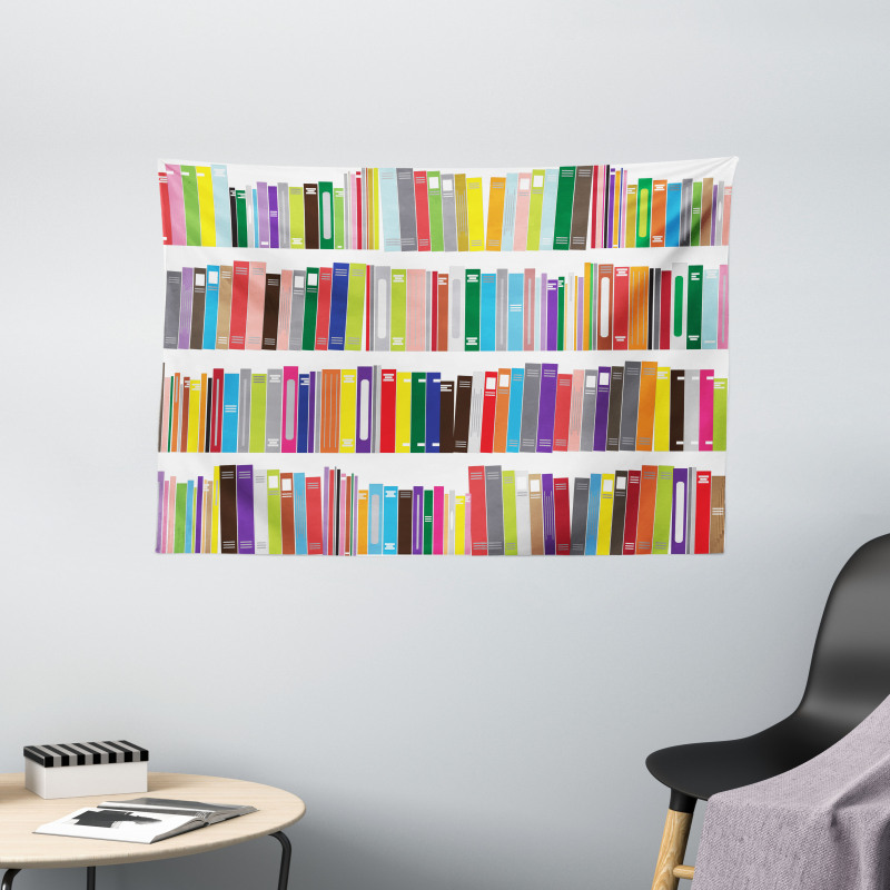 Colorful Doodle of Books Wide Tapestry