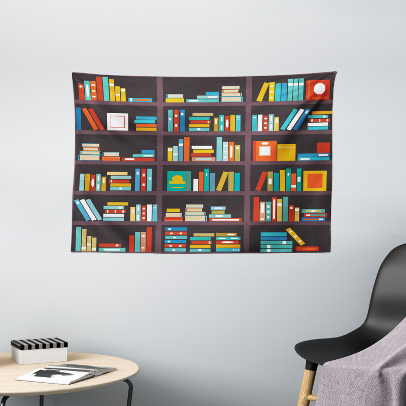 Cartoon Colorful Books Wide Tapestry