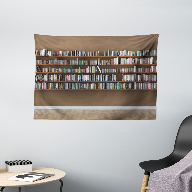 Interior Bookshelves Wall Wide Tapestry