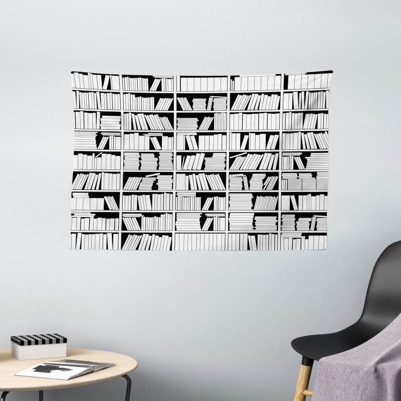 Monochromatic Bookshelves Wide Tapestry