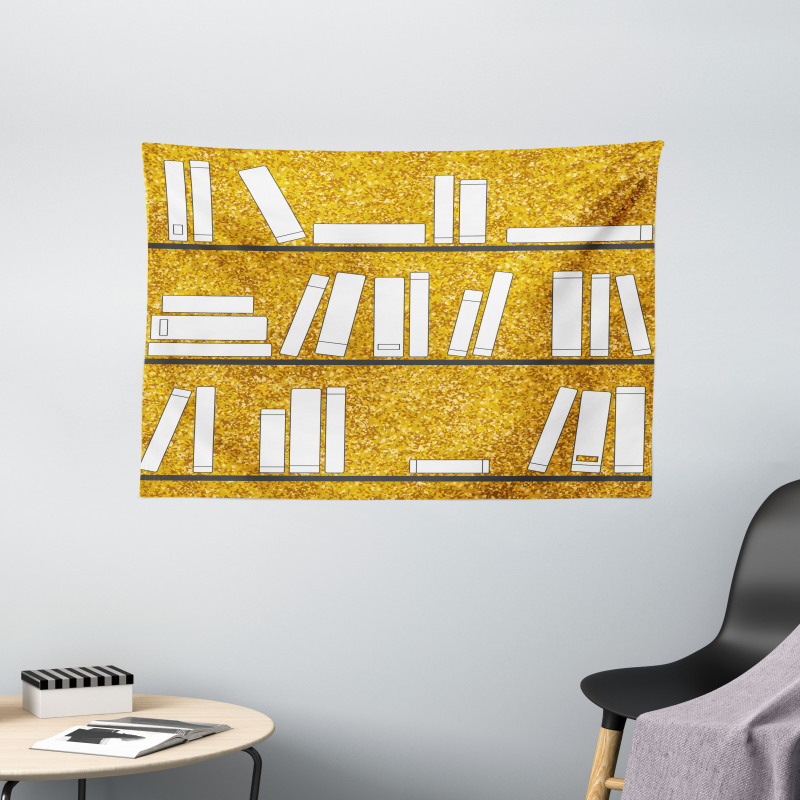 Simplistic Books on Shelves Wide Tapestry