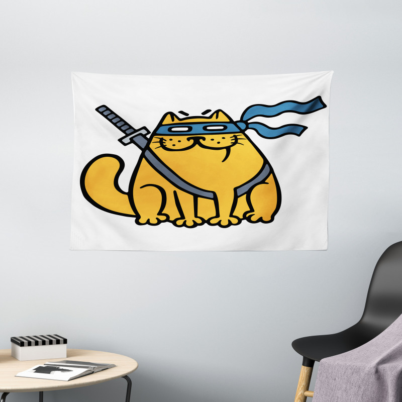 Hero Pet with Blindfold Wide Tapestry