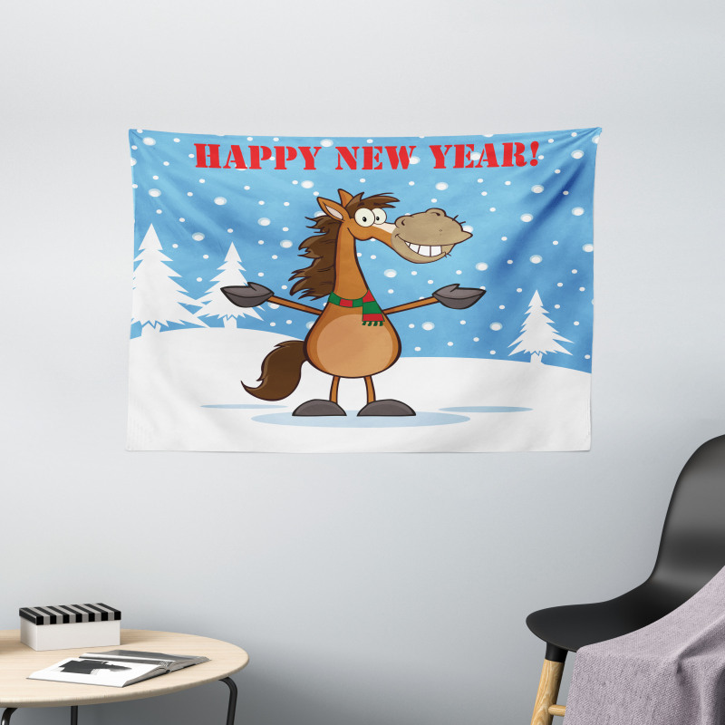Horse in Snow Winter Wide Tapestry