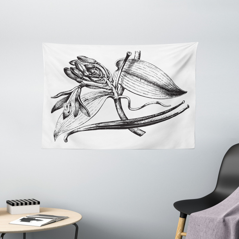 Vintage Engraved Flower Art Wide Tapestry