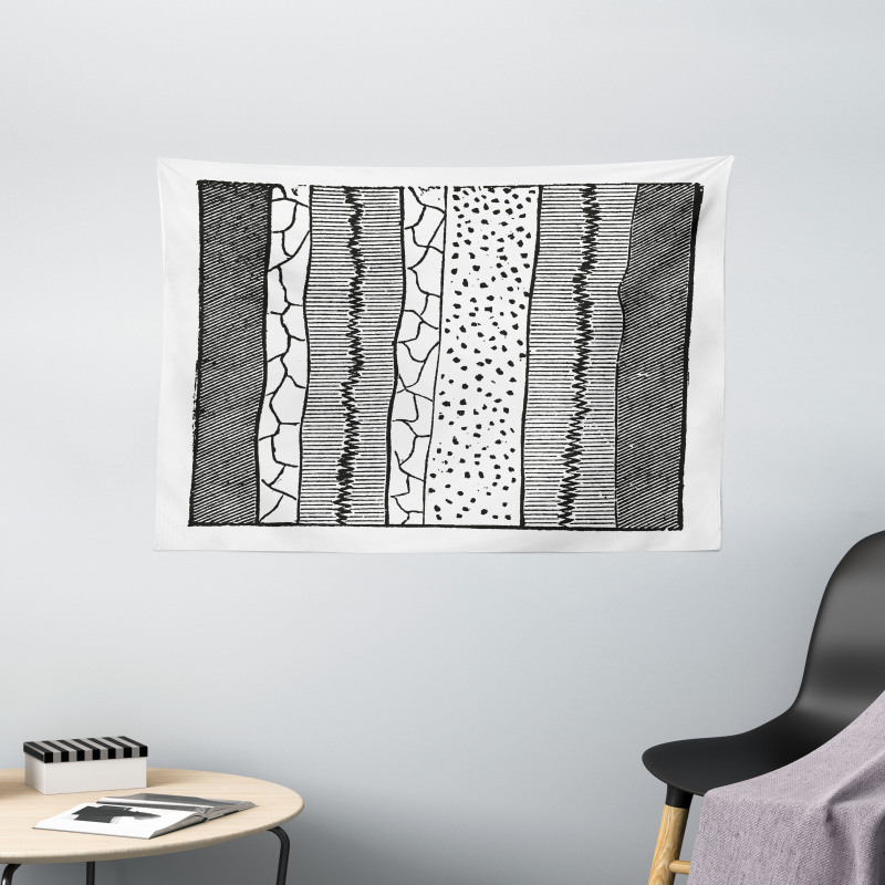 Hand Drawn Uneven Lines Wide Tapestry