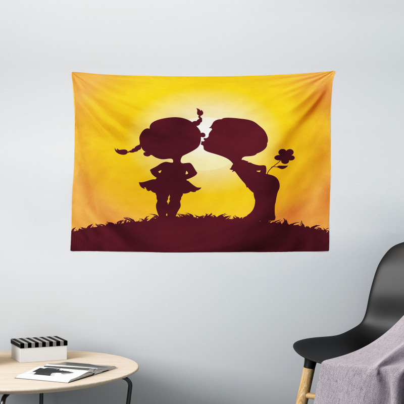 Children Silhouettes Wide Tapestry