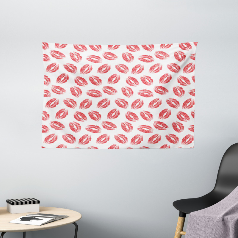 Woman Lipstick Lips Print Wide Tapestry