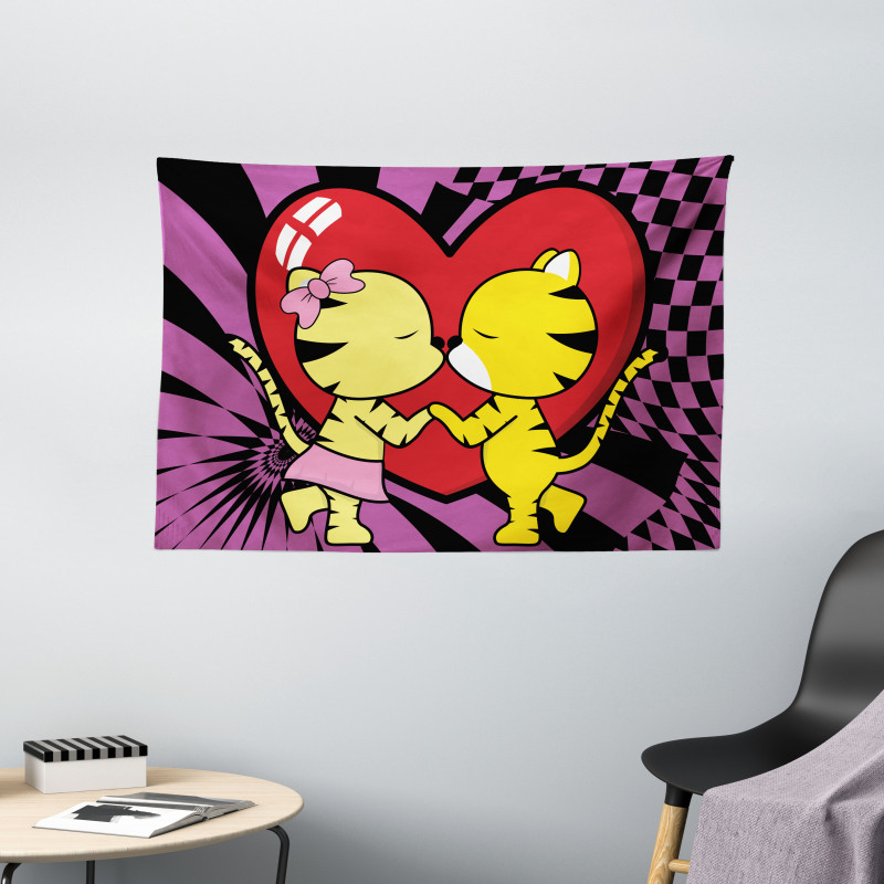 Cartoon Tigers Heart Wide Tapestry